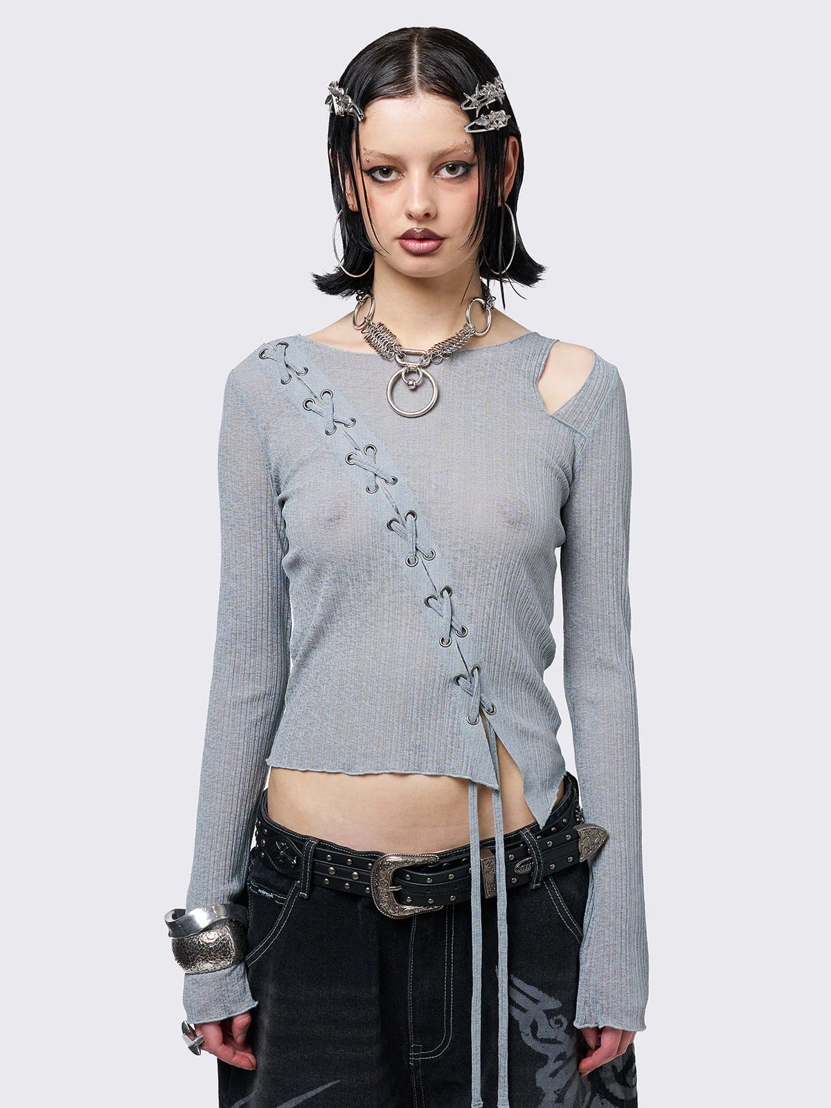 Aryana Grey Cut-Out Top